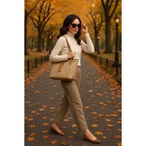 Y2K Dooney Monogram Canvas Tote | Preppy Neutral Shoulder Bag | Fall Heritage